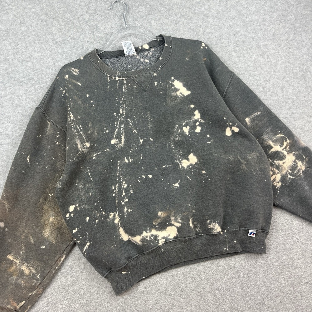 Russell Athletic Crewneck Sweatshirt Size L  Distressed Vintage Gray Unique VTG‎